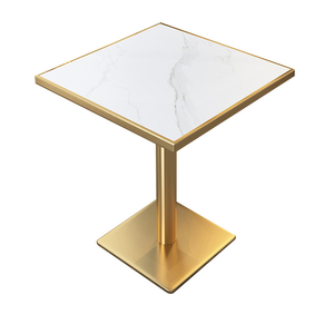 Mesa de Negociación Comercial de Lujo para Restaurante Occidental, con Tablero de Piedra y Borde de Aleación de Aluminio Dorado, para Hotel - Product Image 3