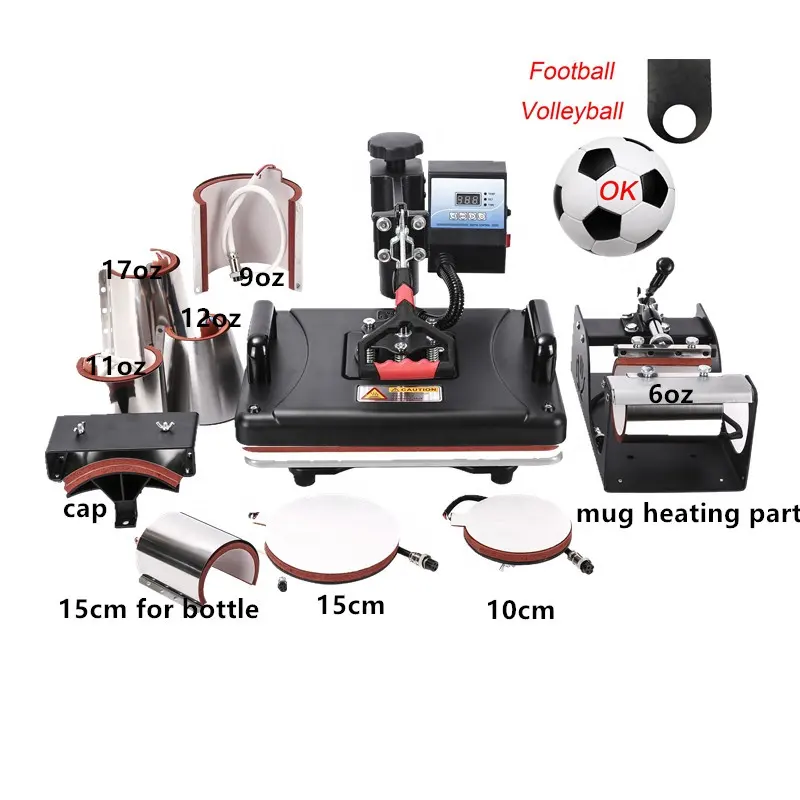 Rubysub 11 in 1 Sublimatie Warmte Persmachine Combo Multifunctionele Mok/Cap/T-shirt/Bal/Plaat Machine