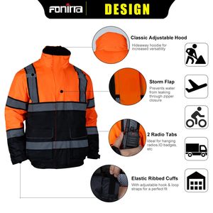 เสื้อแจ็คเก็ตมีฮู้ดแบบยูนิเซ็กซ์ ผ้าโพลีเอสเตอร์สะท้อนแสง มองเห็นได้ชัดเจน พร้อมระบบตรวจจับเข็ม เหมาะสำหรับงานรักษาความปลอดภัย - Product Image 2