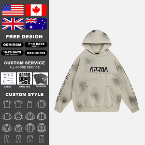 Sweat-shirt à capuche en molleton 100 % coton KingSen personnalisé, manches raglan, imprimé et brodé, effet vintage, streetwear pour homme - Product Image 1