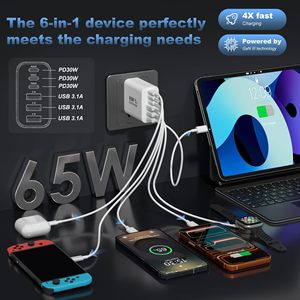 <span class=keywords><strong>Cargador</strong></span> USB C HYTO de 65W con 6 puertos USBC, <span class=keywords><strong>cargador</strong></span> de pared para <span class=keywords><strong>iPhone</strong></span> con carga rápida, enchufe de alimentación multipuerto tipo C PD+QC - Product Image 2