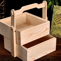 Boîtes de festival pour thé et nourriture, style chinois, en bois de pin de luxe, multi-niveaux, avec couvercle en brocart, poignée pliable, durables, artisanales et éco-responsables