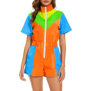 Combinaison une pièce Yisfri Color Block pour femme, manches courtes, fermeture éclair sur le devant, taille haute, tendance streetwear, printemps été, séchage rapide - Product Image 1