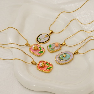 สร้อยคอจี้รูปดอกไม้เคลือบทอง 18k แบบขายส่ง ดีไซน์หยดน้ำมัน 3 มิติ สไตล์วินเทจ ทำจากสแตนเลส รูปดอกทิวลิป - Product Image 5