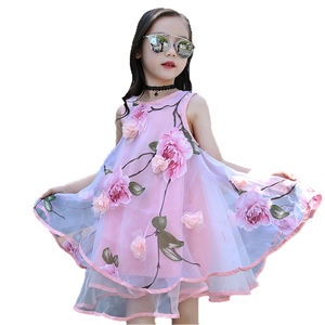 Ropa Infantil al por Mayor, Vestidos de Dama de Honor para Niñas, Listos para Usar, Económicos, de Gasa con Flores y Pedrería, de Aliexpress China - Product Image 1