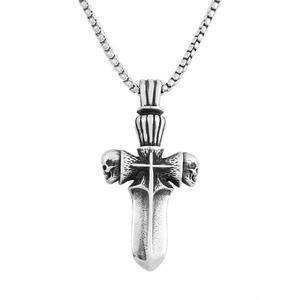 Collier pendentif croix de crâne Yunnique en acier inoxydable pour homme, bijou de mode avec croix et épée - Product Image 5