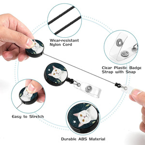 Wholesale black and white cat-patterned lanyard with polyester detachable ID badge <b>clip</b>, retractable epoxy easy-pull <b>buckle</b>. - Product Image 2