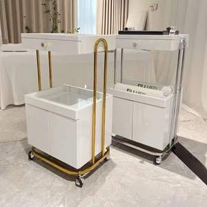 עגלת יוקרה מקורית ויוקרתית לסלון יופי לטיפולי עור עם מדף אחסון מעץ, עגלת כלים ממתכת ופלסטיק - Product Image 1