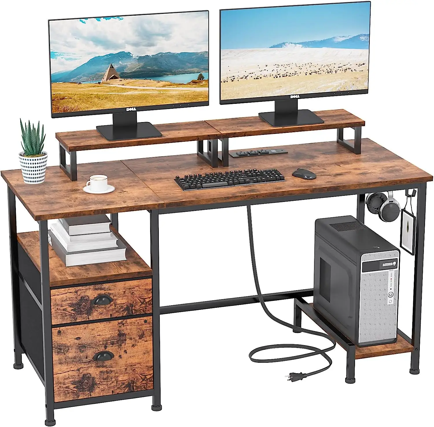 Компьютерный стол с выдвижными ящиками и розеткой, письменный стол с отделением для документов из ткани, офисный специальный стол