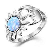 Nouveau élégant lune soleil forme coloré naturel opale bague de fiançailles fines anneaux 925 bijoux en argent Sterling pour les femmes cadeau