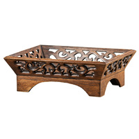 Plateau à fruits en bois sculpté, marron foncé, bol de service en bois massif avec motif ajouré pour la table de la maison, fruits et collations