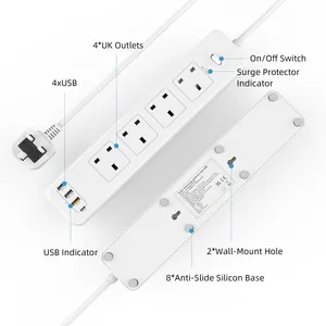 4-Way Outlet Power Strip Estensione di Piombo con USB C Parete Spina PRESA di Estensione 1.8M Cavo Intrecciato per la Casa Ufficio Viaggi