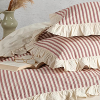 Parure de lit ODM OEM à rayures, qualité hôtelière et hospitalière, 100% coton, avec housse de couette double à volants et teinture en fil