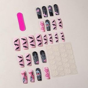 Máscara <span class=keywords><strong>DE</strong></span> LA MUERTE Spider Web Bats Designs Acrílico <span class=keywords><strong>Uñas</strong></span> postizas <span class=keywords><strong>Halloween</strong></span> Long Square Press-On Nails Cubierta completa Ataúd Pegamento <span class=keywords><strong>Uñas</strong></span> - Product Image 2
