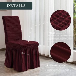 Vino rosso <span class=keywords><strong>Set</strong></span> di <span class=keywords><strong>6</strong></span> sedie da pranzo elasticizzato Seersucker sala da pranzo fodere gonna per la festa di casa Hotel cerimonia di nozze - Product Image 4