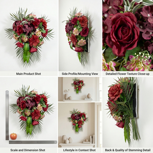 <b>Artificial</b> Burgundy Rose <b>Bouquet</b> Decorative Floral Arrangement with Mixed Flowers and Green Foliage Home Decor Wreaths and Swags - Product Image 6