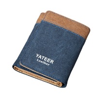 Dompet Kanvas Lipat Tiga Pendek Pria, Penutup Lipat, Dompet Koin Kompak untuk Pelajar, Slot Kartu, Tersedia Grosir dan Dropshipping