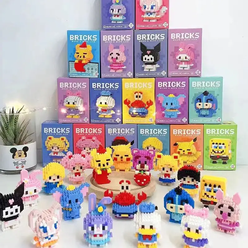 Cheap Sanriio Melody Pokemen Pikachus Block Edifícios com Color Box Building Block Sets Bonito Dos Desenhos Animados Figuras Animais