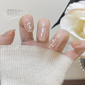 Otoño Invierno pequeño estilo usable uñas Ins Nude Pink fino brillo pegatinas Producto Terminado brillo hecho a mano corto falso - Product Image 2