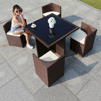 Parasol de table à thé tissé en rotin extérieur imperméable à l'eau, ensemble de chaises de jardin pour la cour et la villa de loisirs