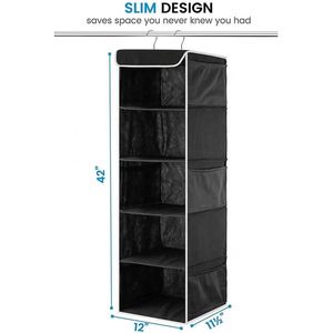5 <b>Shelf</b> Hanging Closet Organizer Space Saver, Roomy Breathable Hanging <b>Shelves</b> With (6) Side Accessories Pockets - Product Image 2