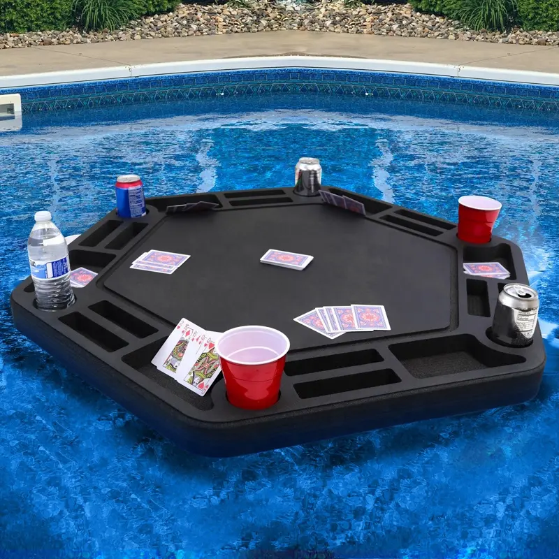 スイミングプール家具カスタムサイズフローティングトレイポーカーゲームテーブル、ドリンクホール付き水上ゲーム
