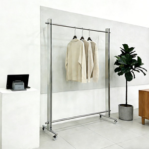 Expositor de Ropa Multifuncional de Acero Inoxidable con Ruedas, <span class=keywords><strong>para</strong></span> Colgar Lateralmente, <span class=keywords><strong>para</strong></span> Tiendas de Ropa Femenina - Product Image 2