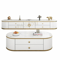 Ensemble de table basse ovale en acier inoxydable français de luxe moderne, table de salon de haute qualité, meubles de salon blancs