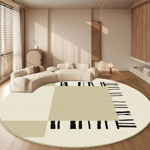 พรมขนสัตว์เทียมทรงกลมทันสมัย ลายแบบนามธรรม กันลื่น สำหรับห้องนั่งเล่น สีครีม ของตกแต่งบ้าน 1 0067 - Product Image 3