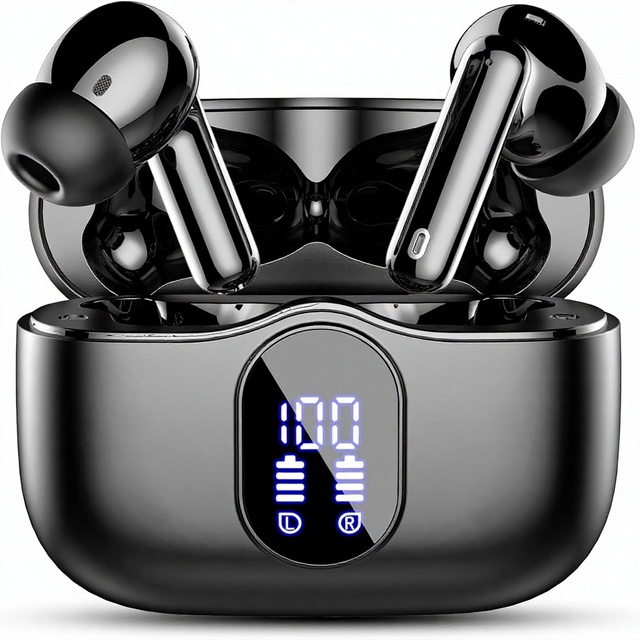 Wireless for 5.4 In-Ear Earbuds Noise Cancelling Mic LED Display IP7 Waterproof Stereo Bass 10-15h Battery Life-Black