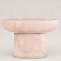 Table d'appoint en marbre onyx rose, plateau ovale en forme de bol, base cylindrique solide, table d'appoint de luxe pour salon, maison de rêve