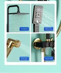 Hot Sale Square Regen Badezimmer Dusch <span class=keywords><strong>system</strong></span> Luxus Schwarz gold Multifunktion knopf Badezimmer Dusche Set Mit Bidet Tap - Product Image 3