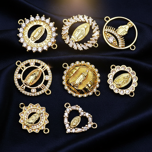 Connecteurs CZ8480 plaqués or 18 carats avec pavé de zircone cubique, médailles religieuses Notre-Dame de Guadalupe, breloques Vierge Marie pour la fabrication de bijoux et bracelets - Product Image 5