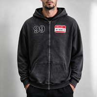 Sweat-shirts et sweats à capuche pour hommes, coupe oversize, à manches classiques, double capuche, zippés, effet délavé, avec poche brodée à motif vintage, grammage lourd