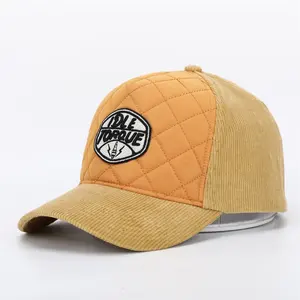 OEM Custom High Quality 5 Panel Foam Front Corduroy Baseball Cap,3D Embroidery Logo Curved Brim Leather Strap Dad Hat