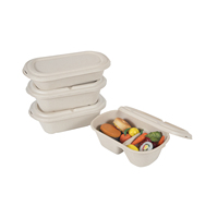 Boîte à lunch jetable en bagasse de canne à sucre à 2 compartiments de 850 ml avec couvercle pour les plats à emporter