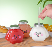 Bouteille de boisson jetable en PET avec motif de chiot de dessin animé mignon, tasse à jus et thé au lait tendance sur internet avec couvercle