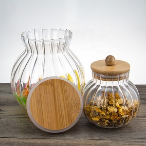 Jarra de almacenamiento de vidrio transparente con forma de calabaza, vacía, con tapas de bambú para Cocina - Product Image 6
