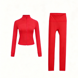Conjunto Deportivo para Mujer, Venta al por Mayor, Estampado de Guepardo Rojo, Chaqueta Deportiva con Cierre Dorado, Leggings, Shorts para Mujeres - Product Image 1