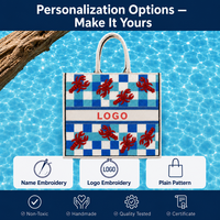 Sac fourre-tout perlé fait main motif homard, sac de plage en toile à carreaux, cadeau de mariage, logo personnalisé, vente en gros OEM