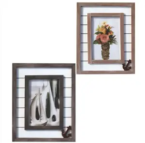 Distressed strips groove with anchor decoration double framed MDF picture photo frame