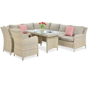 Outdoor Furniture Premium Luxury Poly Rattan Sofa And Table Set Dinner Sofa Set