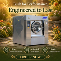 Lave-linge professionnel électrique entièrement automatique en acier inoxydable de 100 kg, contrôle programmable, 220 V, pour blanchisserie commerciale