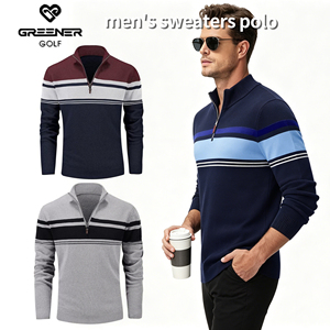 Venta Directa de Fábrica, Camisa Polo para <span class=keywords><strong>Hombre</strong></span>, Suéter de Manga Larga, Lana y Nailon a Rayas, Estilo Ejecutivo Personalizado, Suéter Polo - Product Image 1