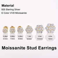 Anting-anting stud moissanite bunga VVS perak sterling 925 dengan sertifikat GRA, berlian imitasi 6,5-12mm, perhiasan mewah untuk wanita