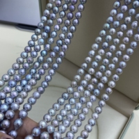 Collier de perles Akoya naturelles argentées, grises et bleues de 6,5-7 mm, provenant d'eau de mer japonaise, bijoux fins populaires