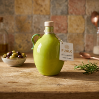Aceite de Oliva Virgen Extra de Alta Calidad PUGLO Perilli, Jarra de Cerámica Verde de 25CL-50CL, Aceite de Cocina Italiano Prensado en Frío, Aceite Vegetal Listo para Usar