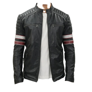 Chaqueta de Motociclista de Cuero Acolchada para Hombre, Estilo Urbano Informal - Product Image 1