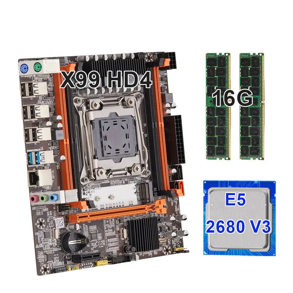 Lga 2011-3 Kit Xeon X99 Moederbord E5 2680 V3 En 16Gb Ddr4 2133Mhz Ecc Reg Ram Geheugen Pcie 16x