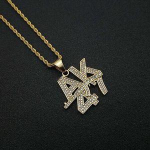 Collier pendentif lettre AK47 Yunnique en acier inoxydable plaqué or, serti pavé, bijoux hip-hop, cadeau pour homme - Product Image 4